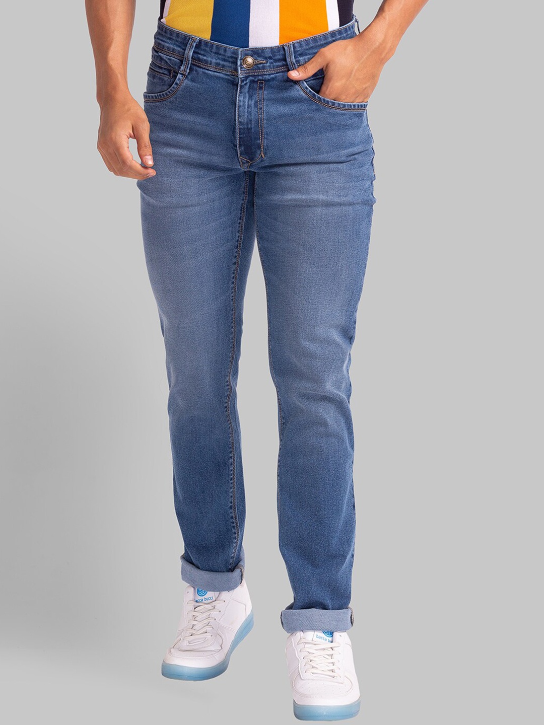 

Parx Men Slim Fit Low-Rise Light Fade Clean Look Jeans, Blue