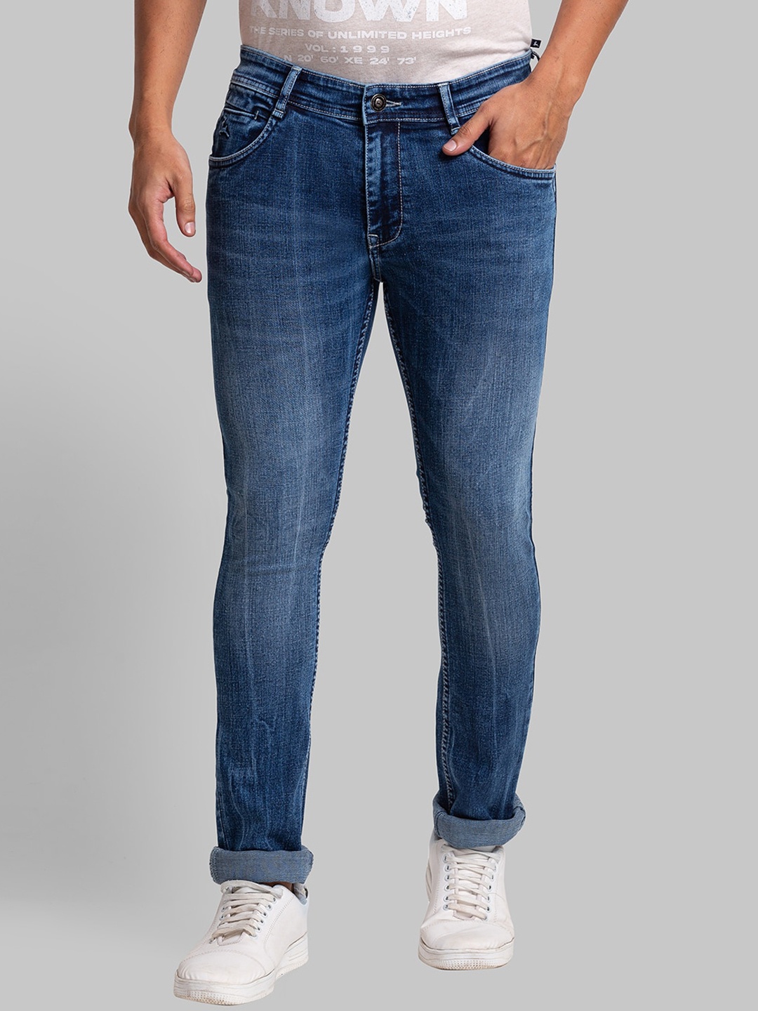 

Parx Men Skinny Fit Low-Rise Light Fade Clean Look Jeans, Blue