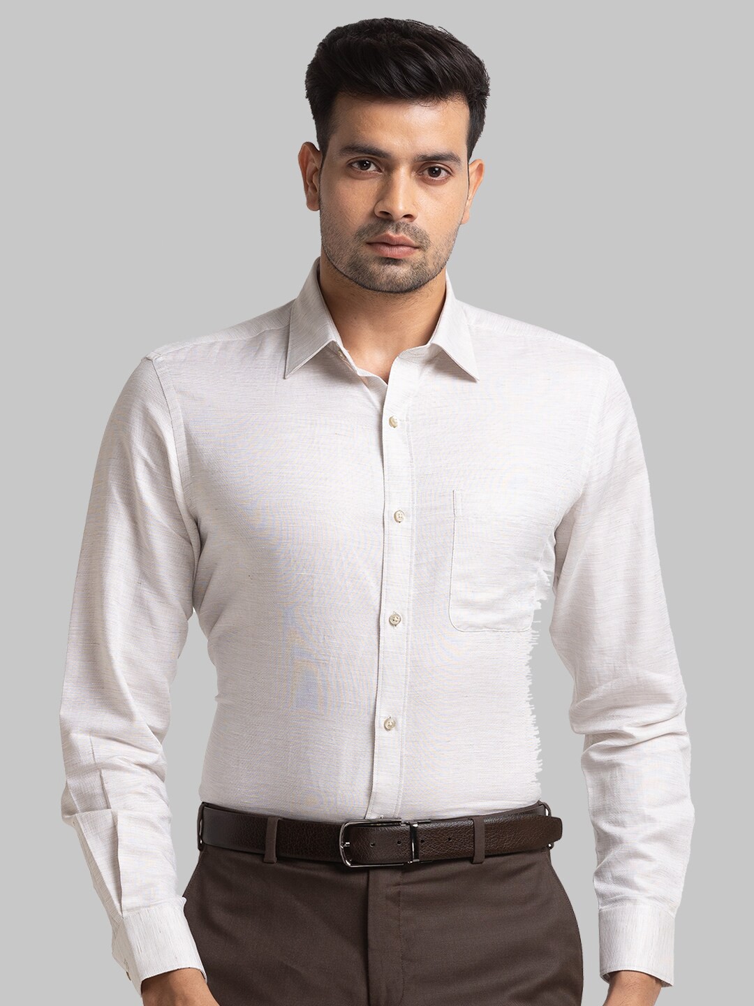 

Raymond Spread Collar Cotton Linen Formal Shirt, Beige