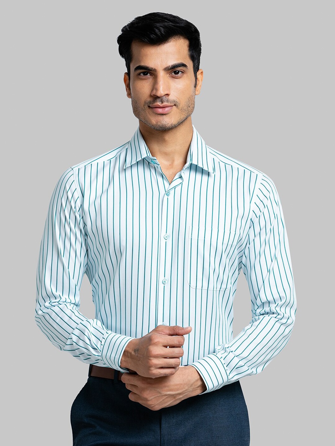 

Raymond Striped Pure Cotton Formal Shirt, Blue