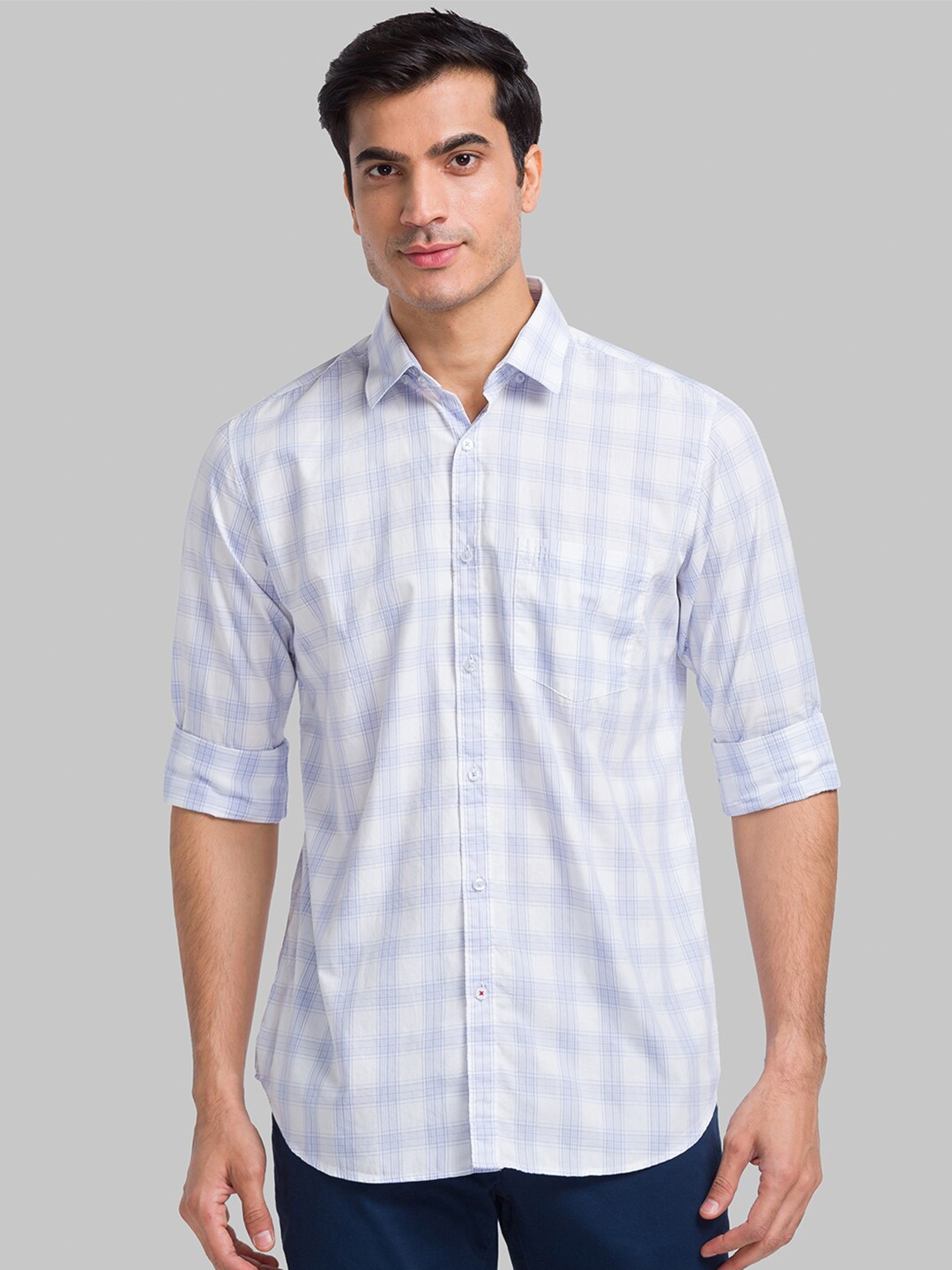 

Raymond Tartan Checks Pure Cotton Casual Shirt, Blue
