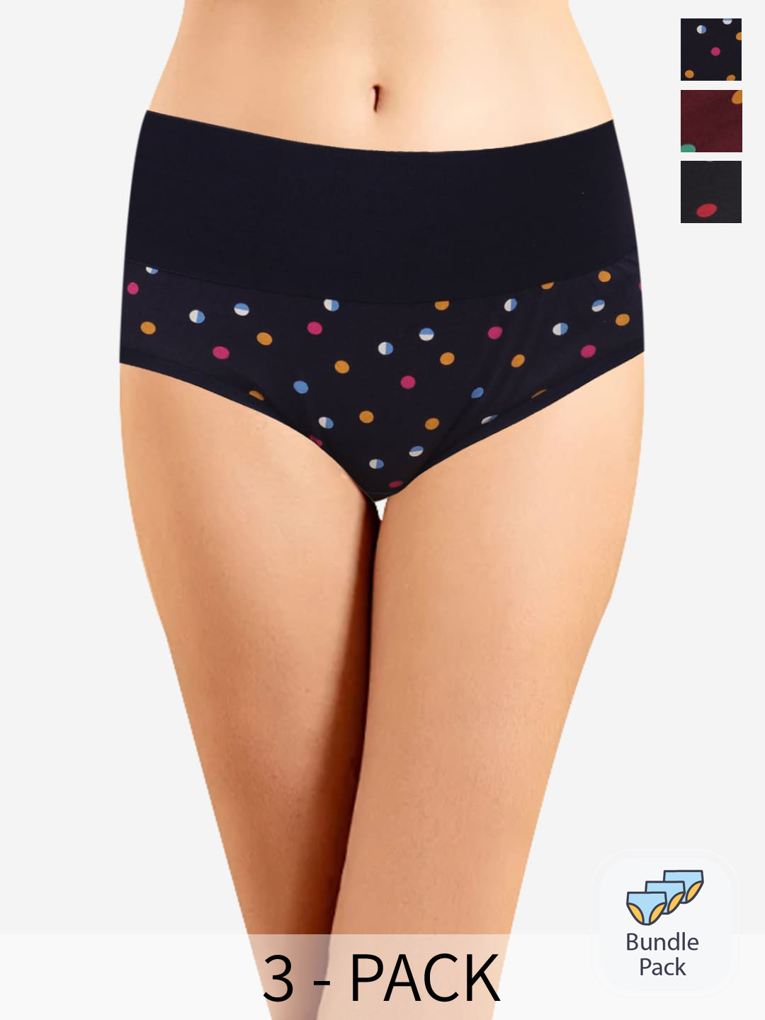 

In CarePack Of 3 Geometric Printed Mid-Rise Pure Cotton Hipster Briefs -ISBB-002_M, Black