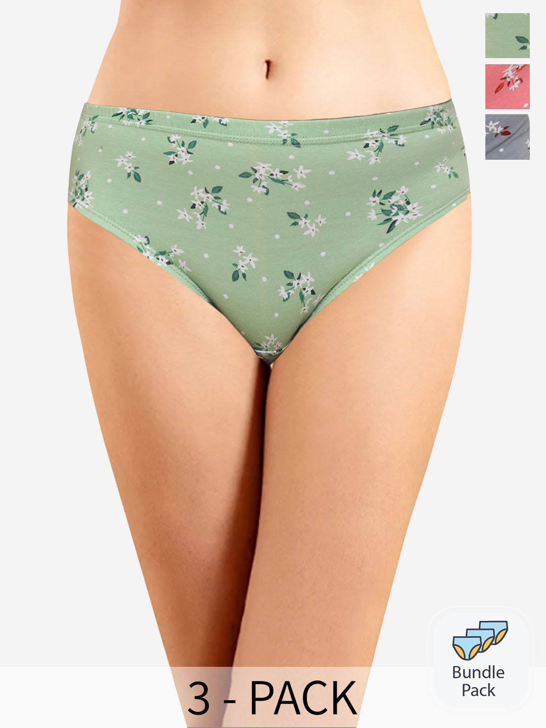 

In Care Assorted Pack of 3 Printed Pure Cotton Hipster Briefs