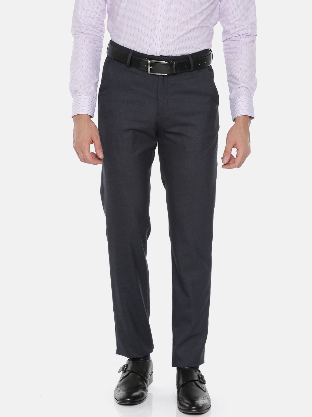 

Peter England Elite Men Navy Blue Slim Fit Solid Formal Trousers