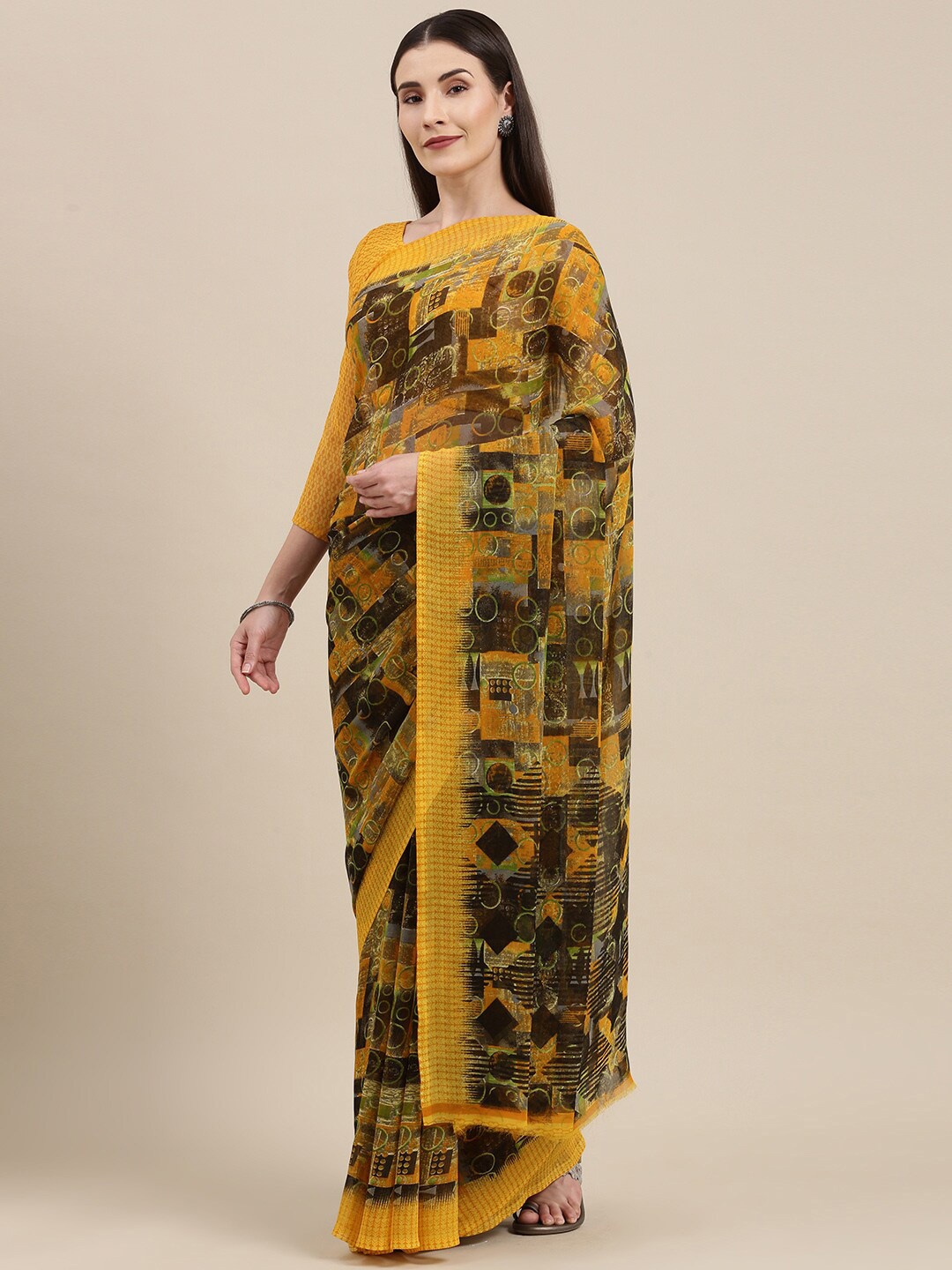 

KALINI Abstract Printed Saree, Yellow