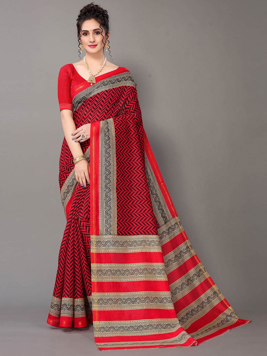 

KALINI Leheriya Printed Art Silk Saree, Red