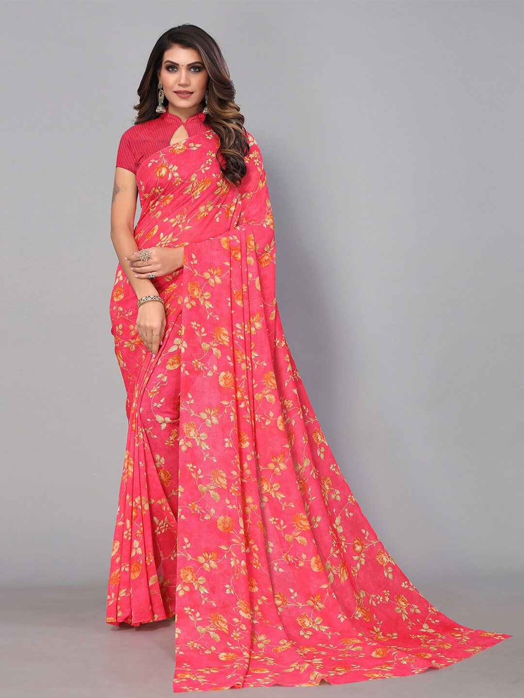 

KALINI Floral Printed Saree, Pink