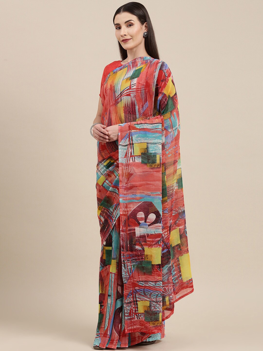 

KALINI Abstract Printed Pure Georgette Saree, Pink