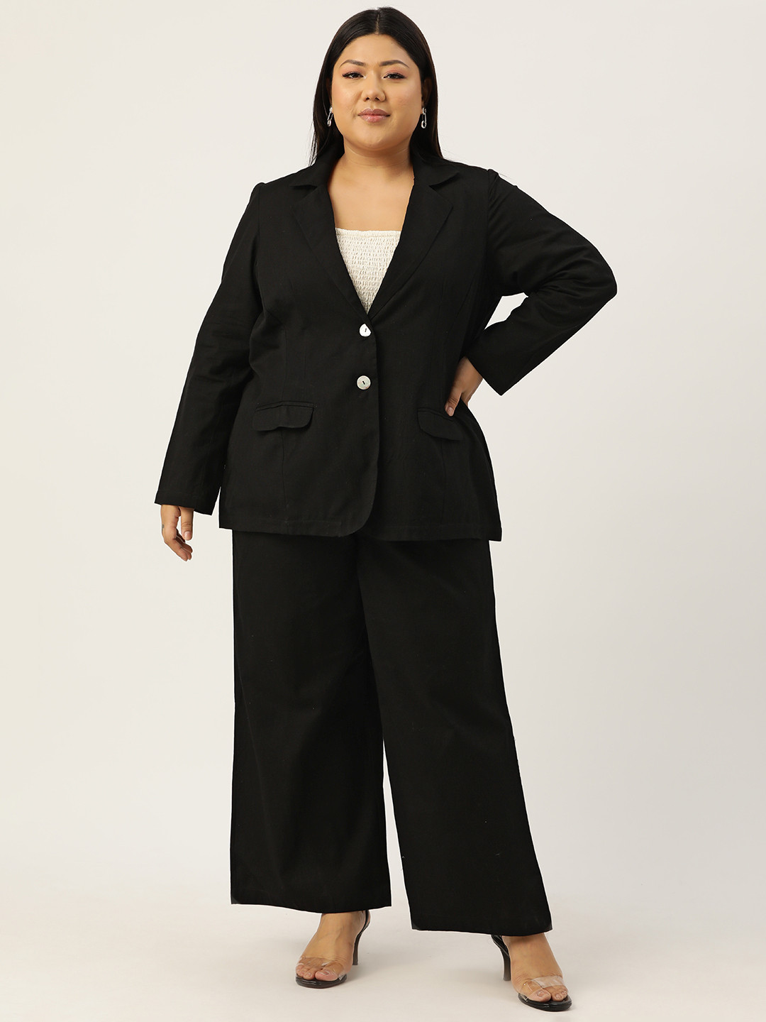 

theRebelinme Plus Size Linen Coat with Trousers, Black