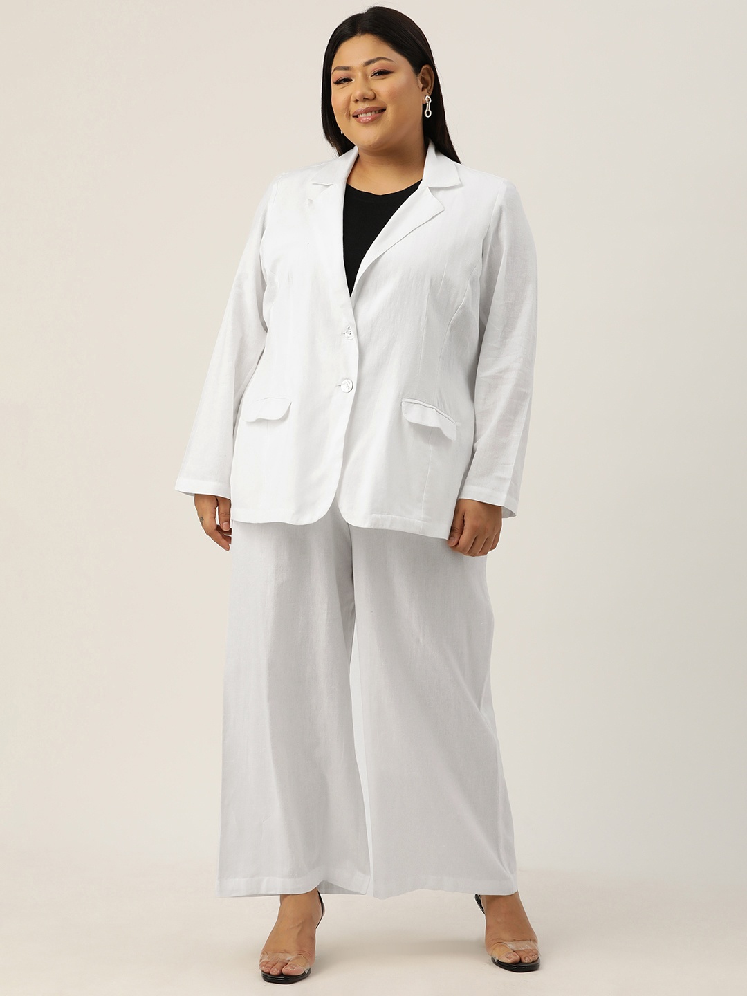 

theRebelinme Plus Size Linen Coat with Trousers, White