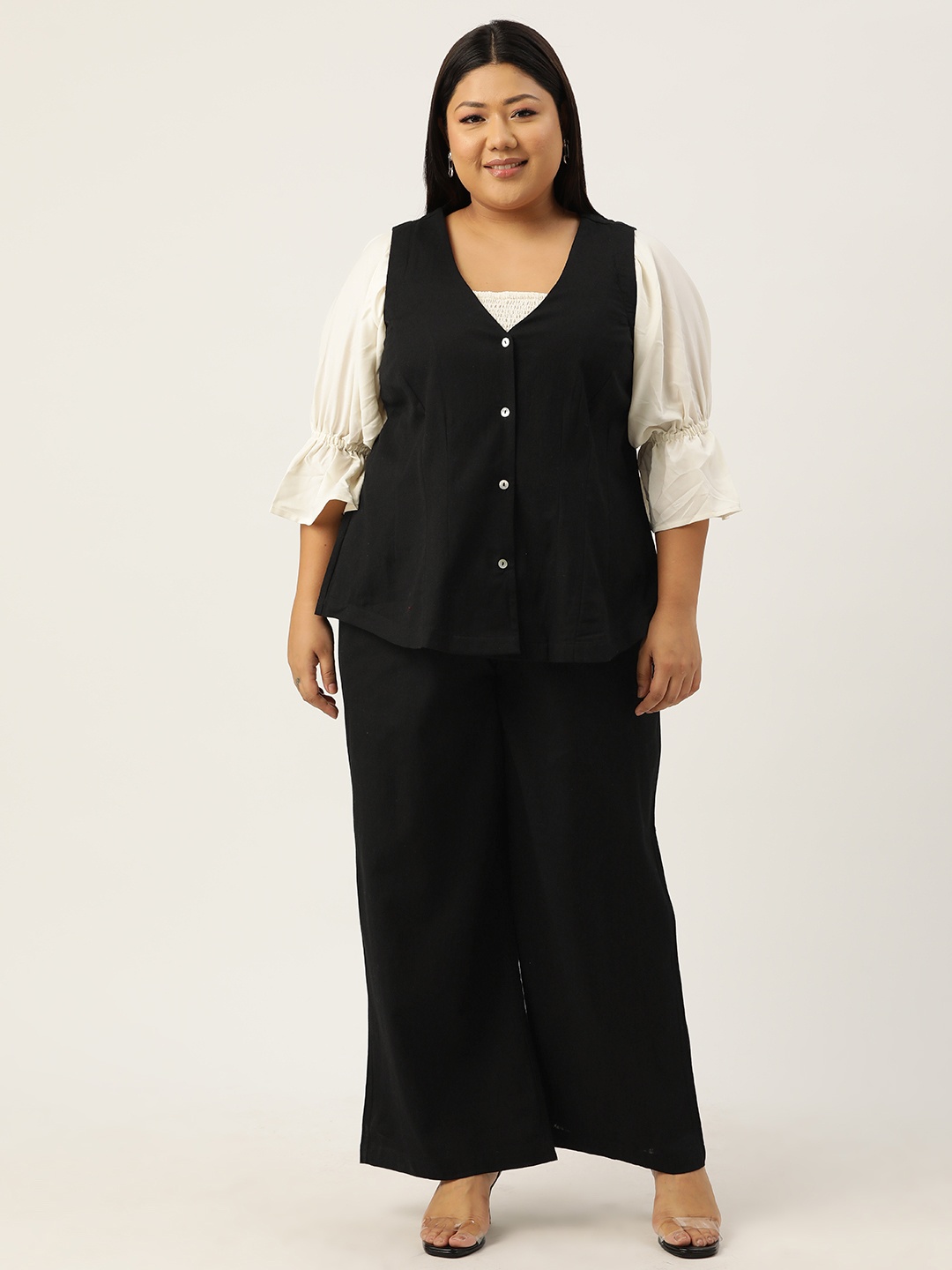 

theRebelinme Plus Size Linen Waistcoat with Trousers, Black