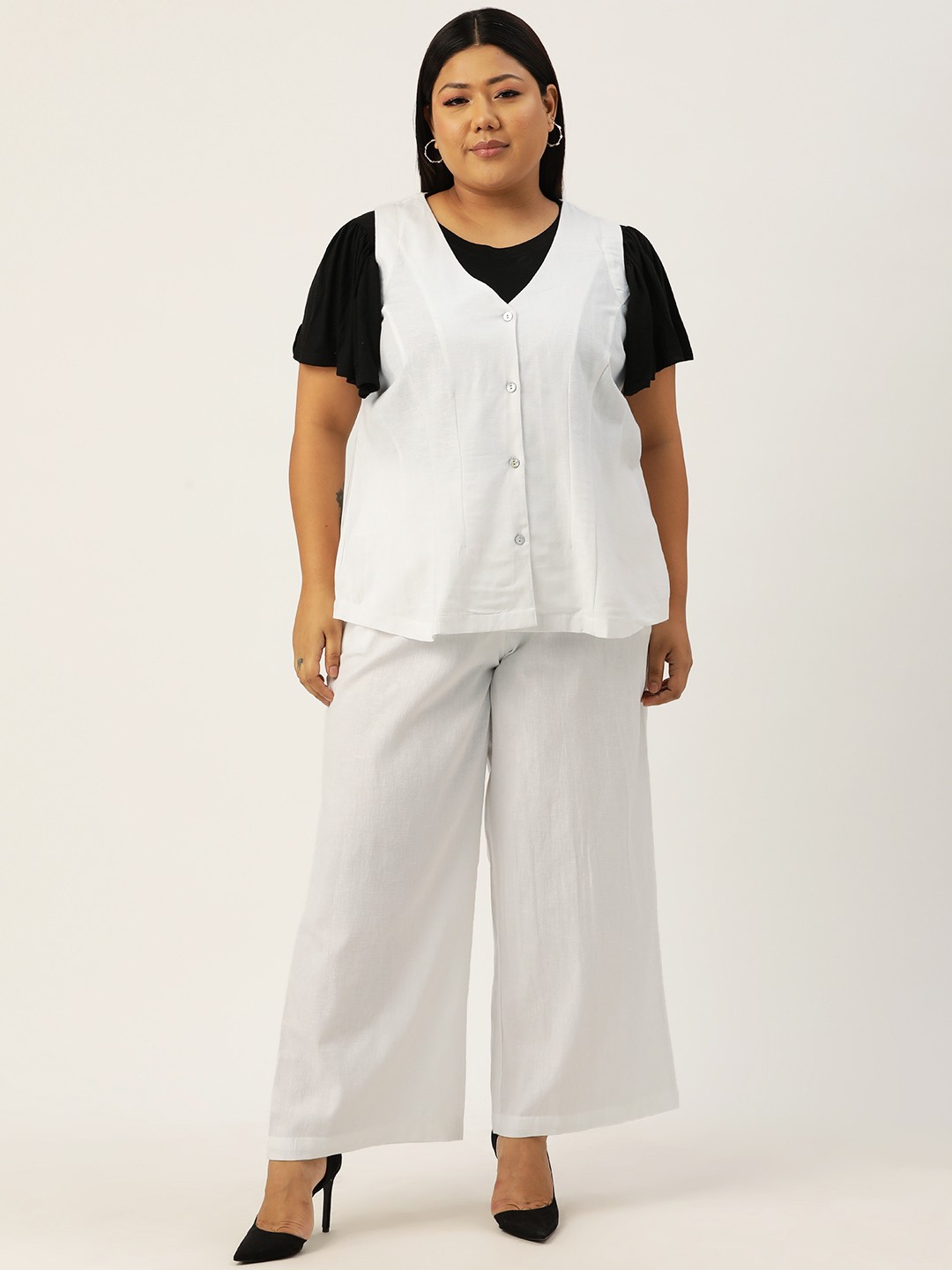 

theRebelinme Plus Size Linen Waistcoat with Trousers, White