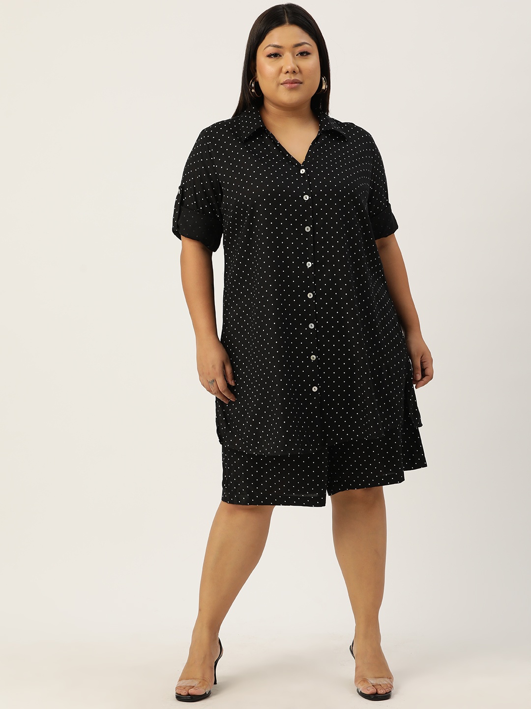 

theRebelinme Plus Size Printed Shirt with Shorts, Black