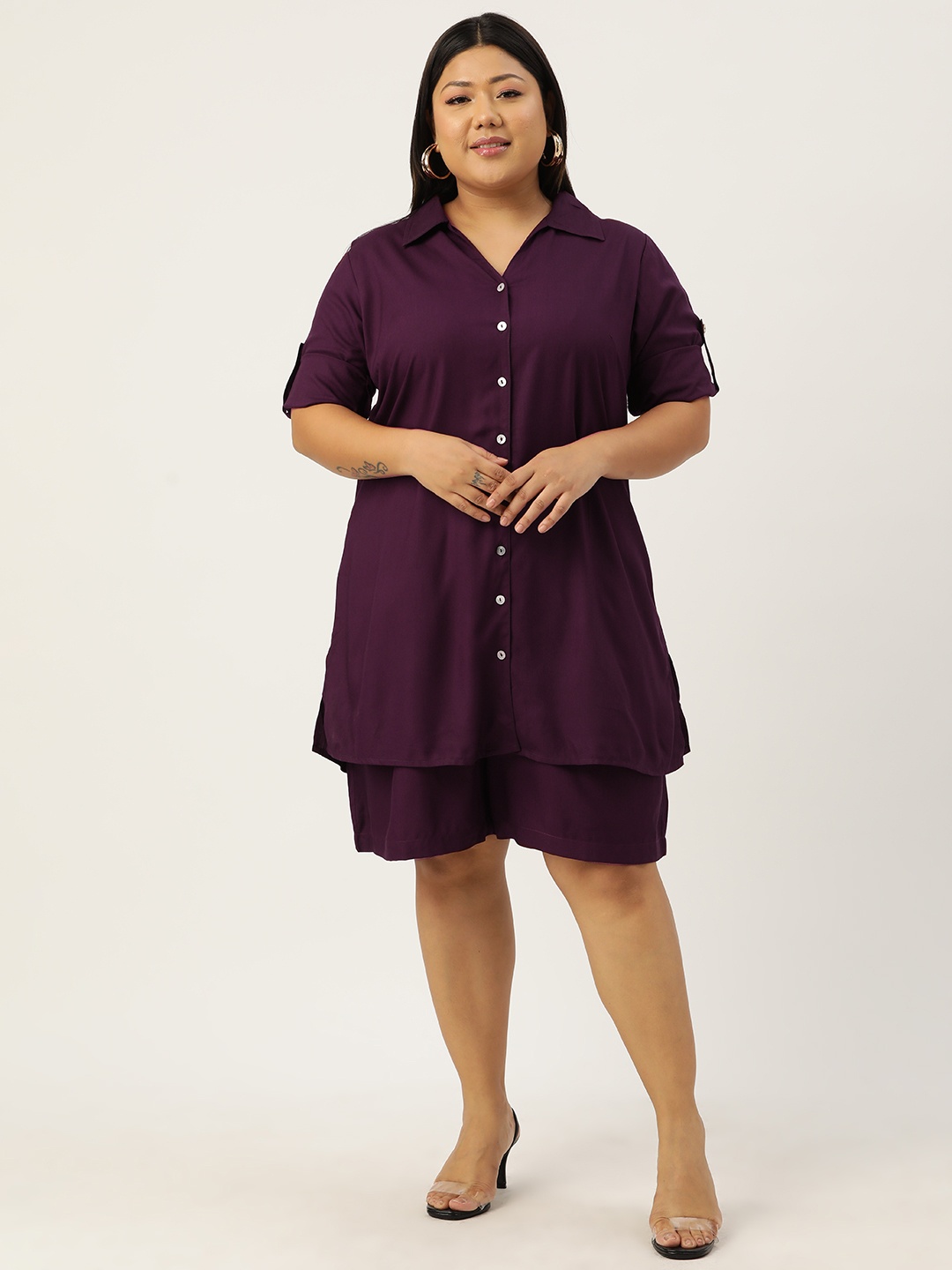 

theRebelinme Plus Size Shirt with Shorts, Burgundy