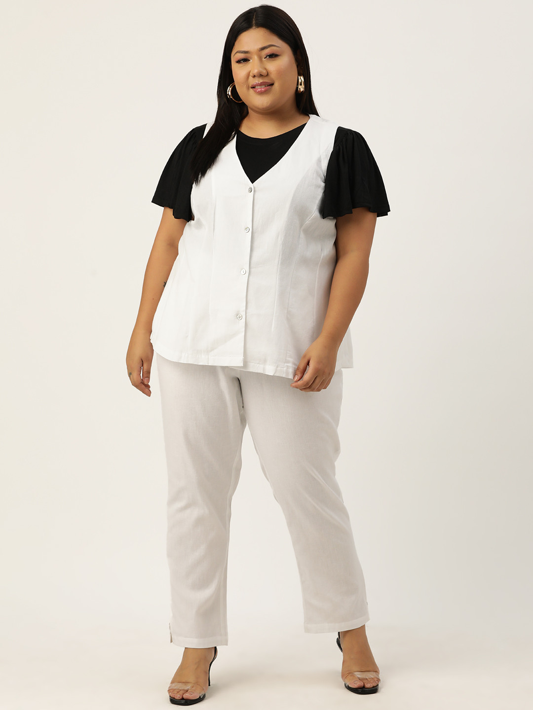 

theRebelinme Plus Size Linen Waistcoat with Trousers, White