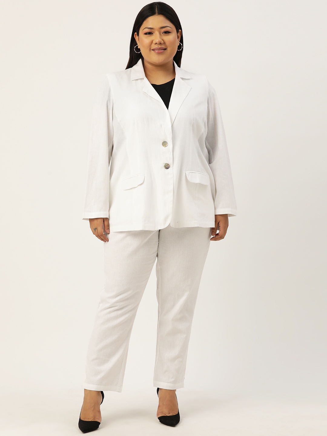 

theRebelinme Plus Size Linen Coat with Trousers, White