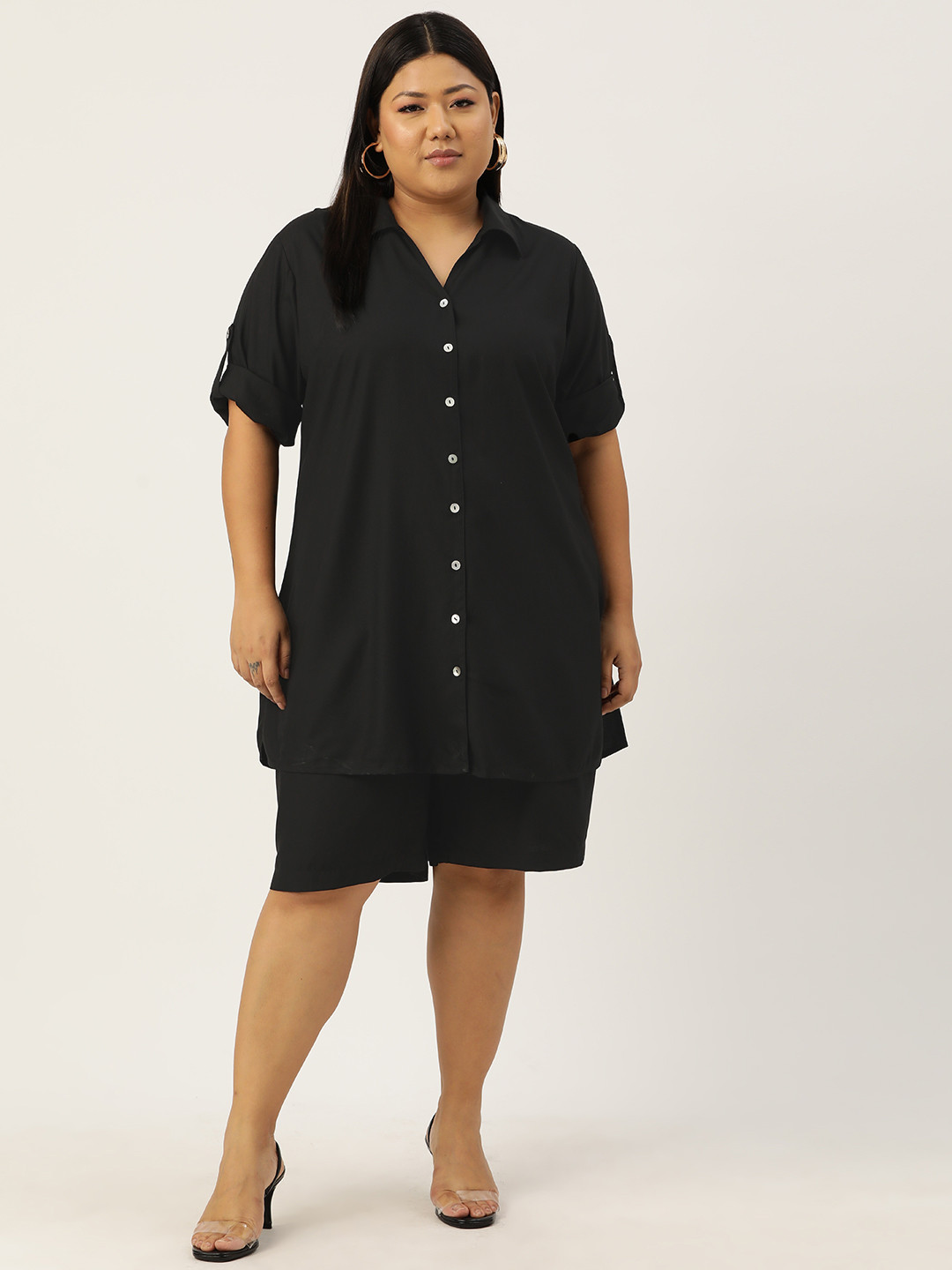 

theRebelinme Plus Size Shirt with Shorts, Black