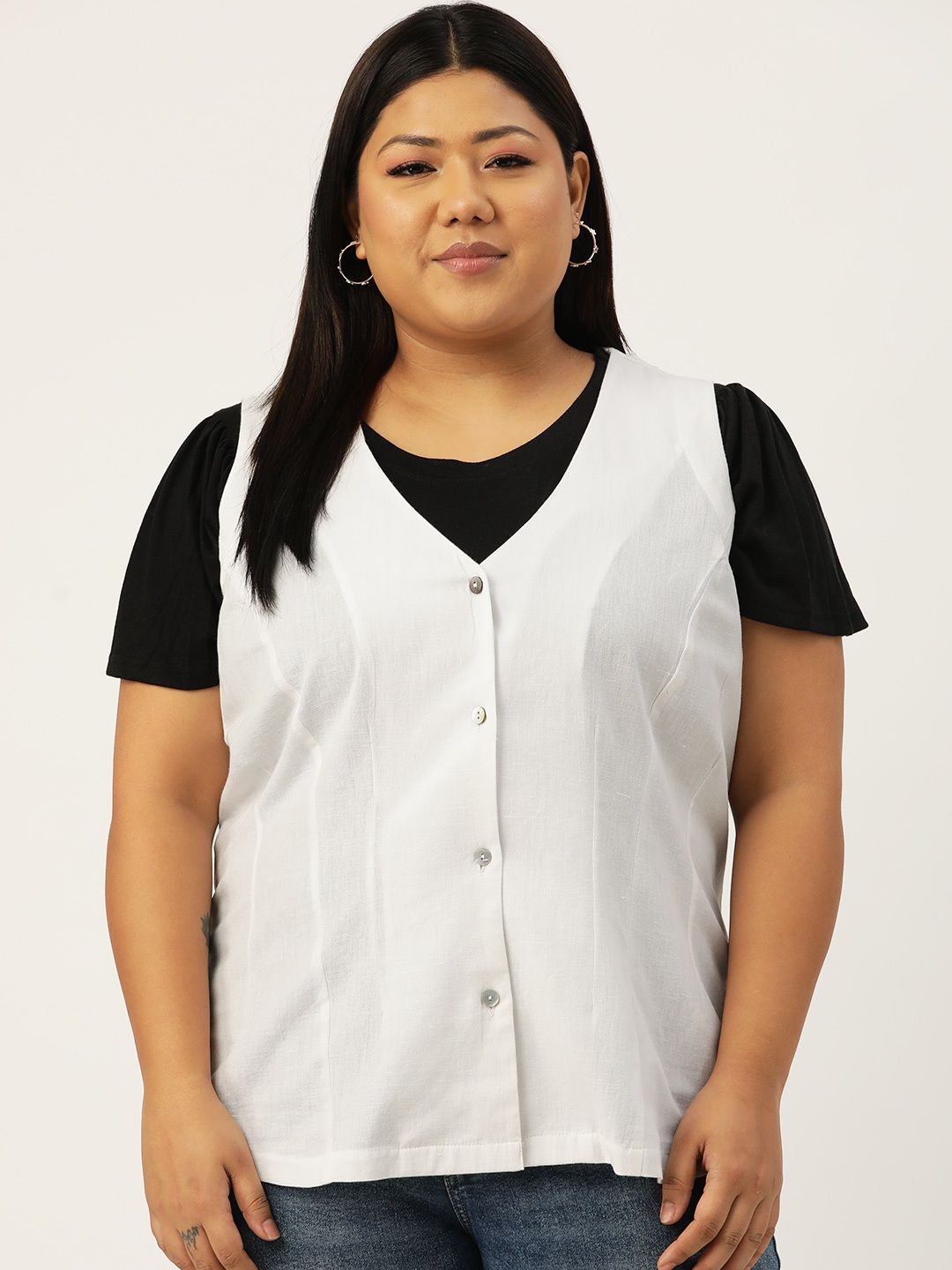 

theRebelinme Plus Size Pure Linen Waistcoat, White