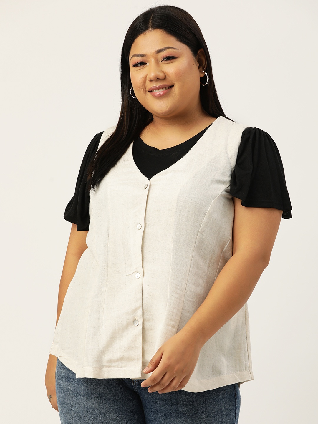 

theRebelinme Plus Size Pure Linen Waistcoat, Off white