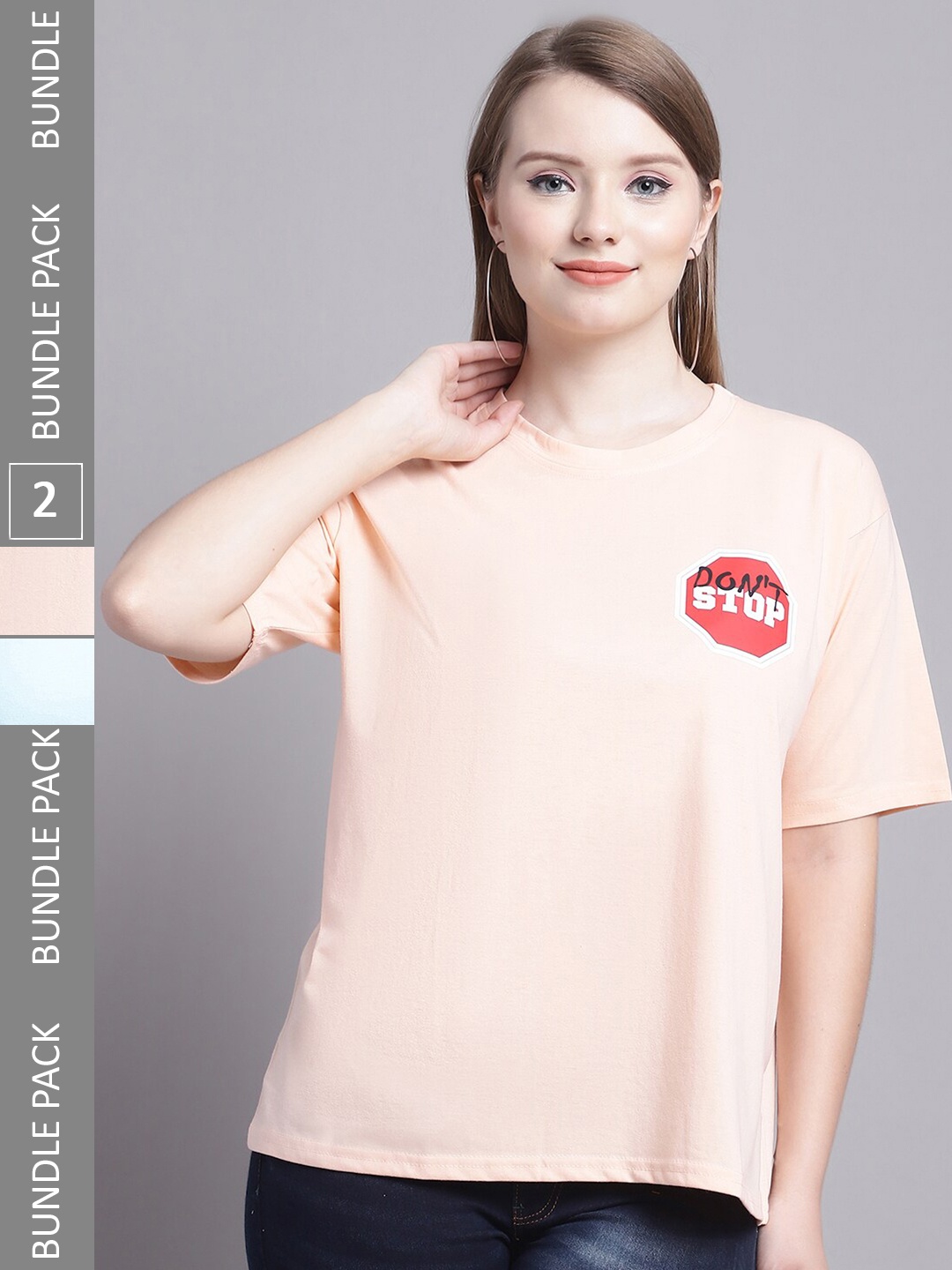 

GRACIT Pack Of 2 Cotton Oversized T-shirt, Blue