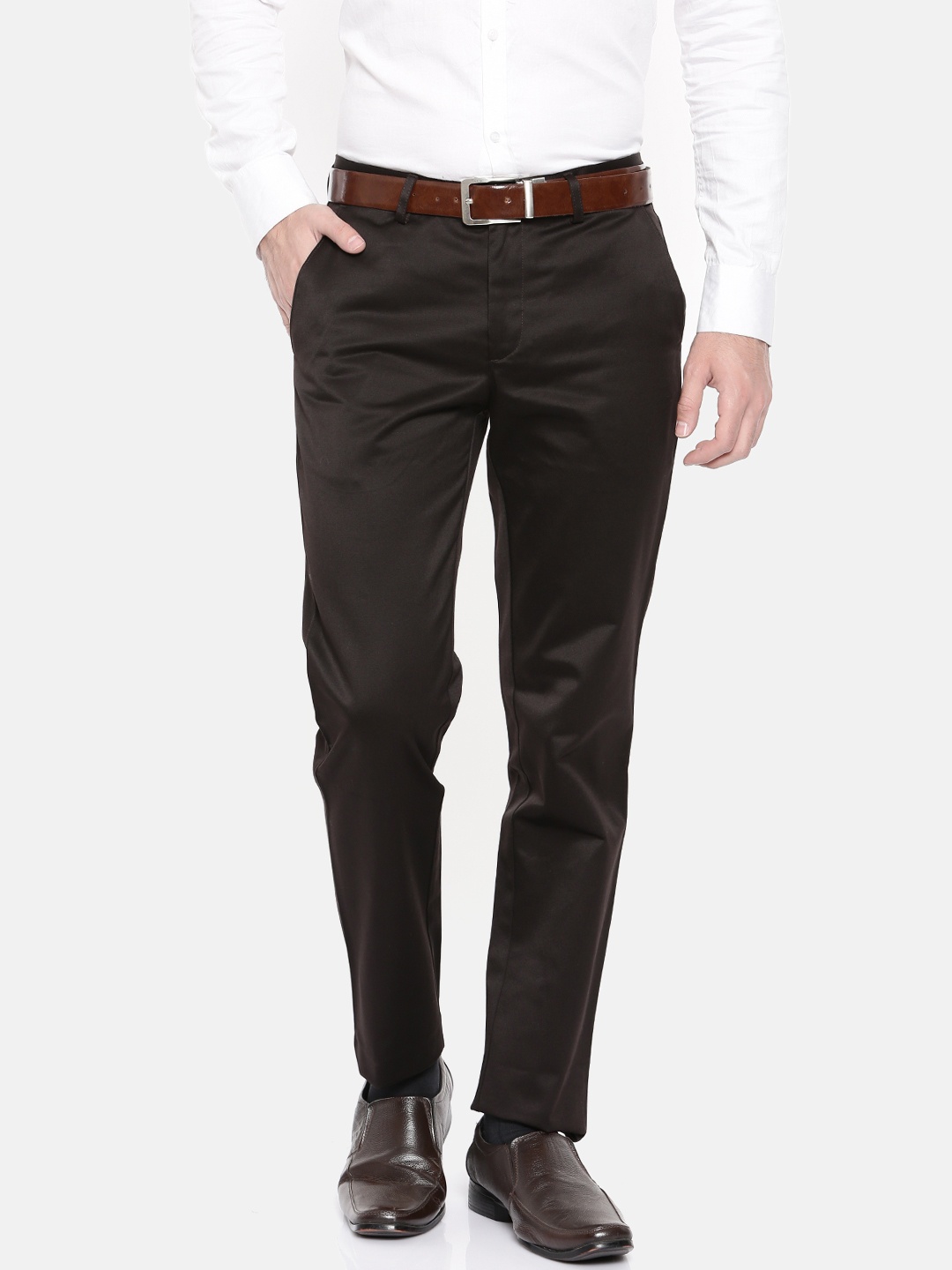 

Peter England Men Black Slim Fit Solid Formal Trousers