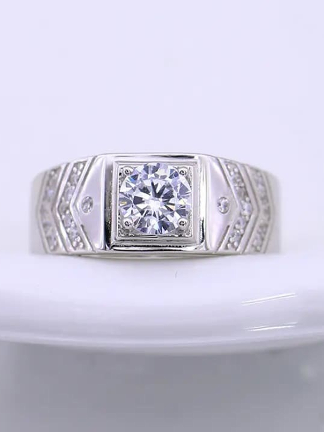 

MEENAZ Men Silver-Plated AD Studded Adjustable Finger Ring
