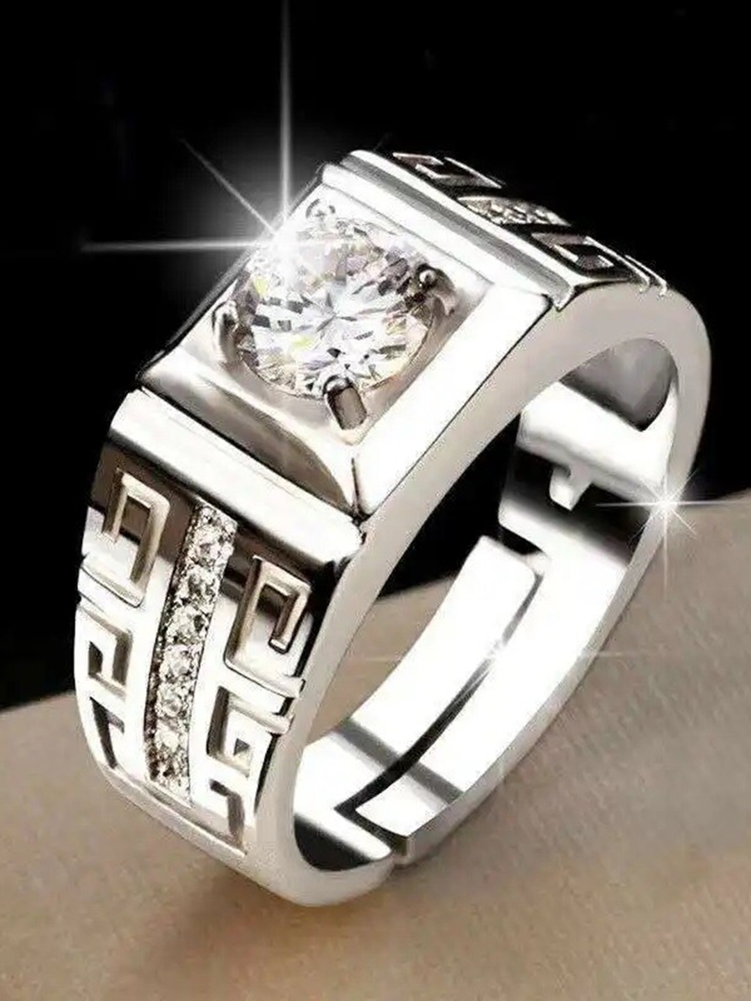 

MEENAZ Men Silver-Plated AD Studded Adjustable Finger Ring