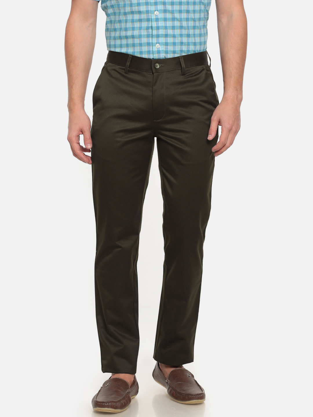 

Peter England Men Green Slim Fit Solid Regular Trousers