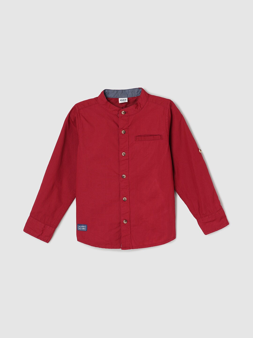 

max Boys Band Collar Opaque Pure Cotton Casual Shirt, Red