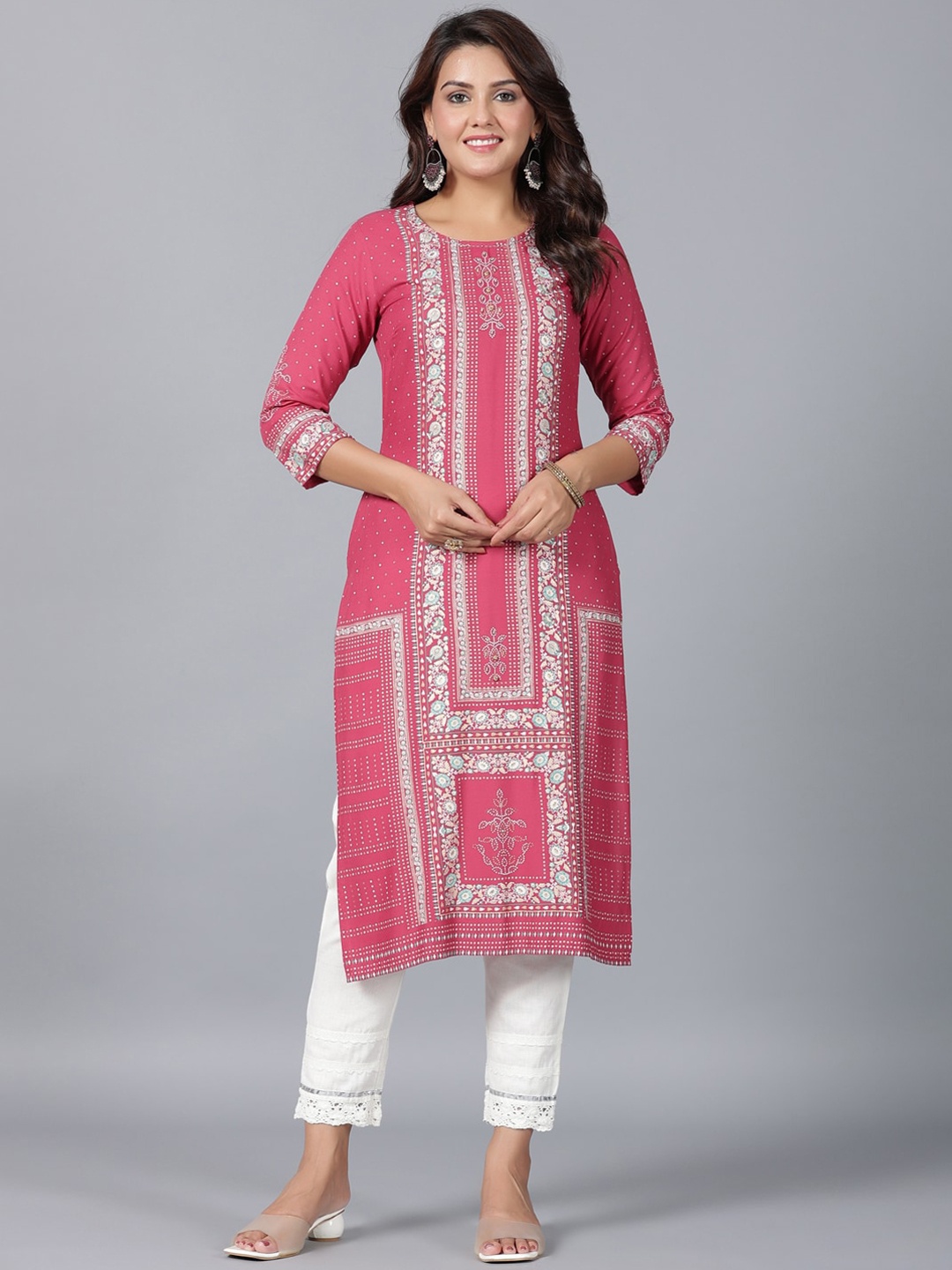 

Juniper Ethnic Motifs Printed Casual Kurta, Pink