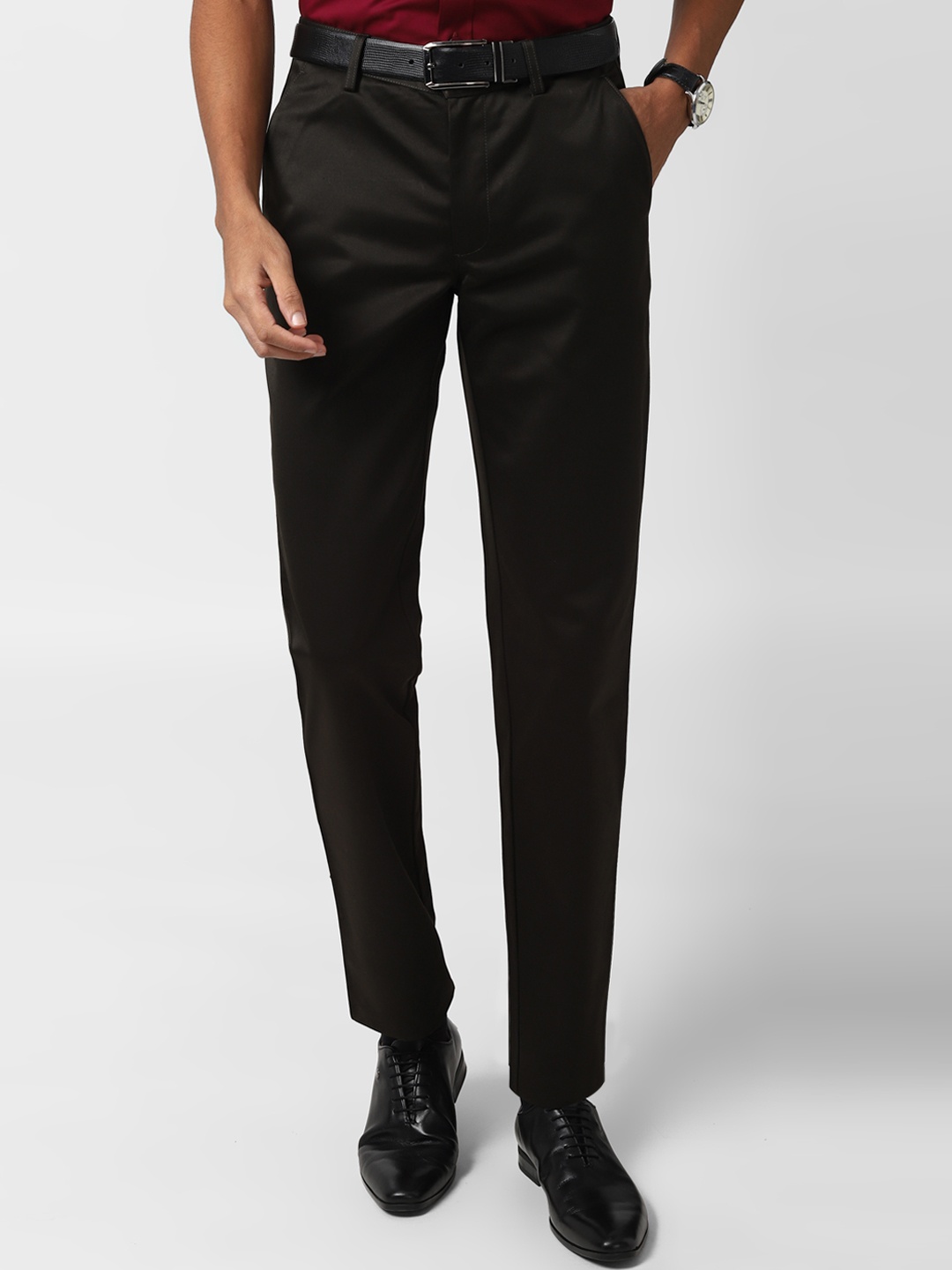 

Peter England Men Green Slim Fit Solid Formal Trousers