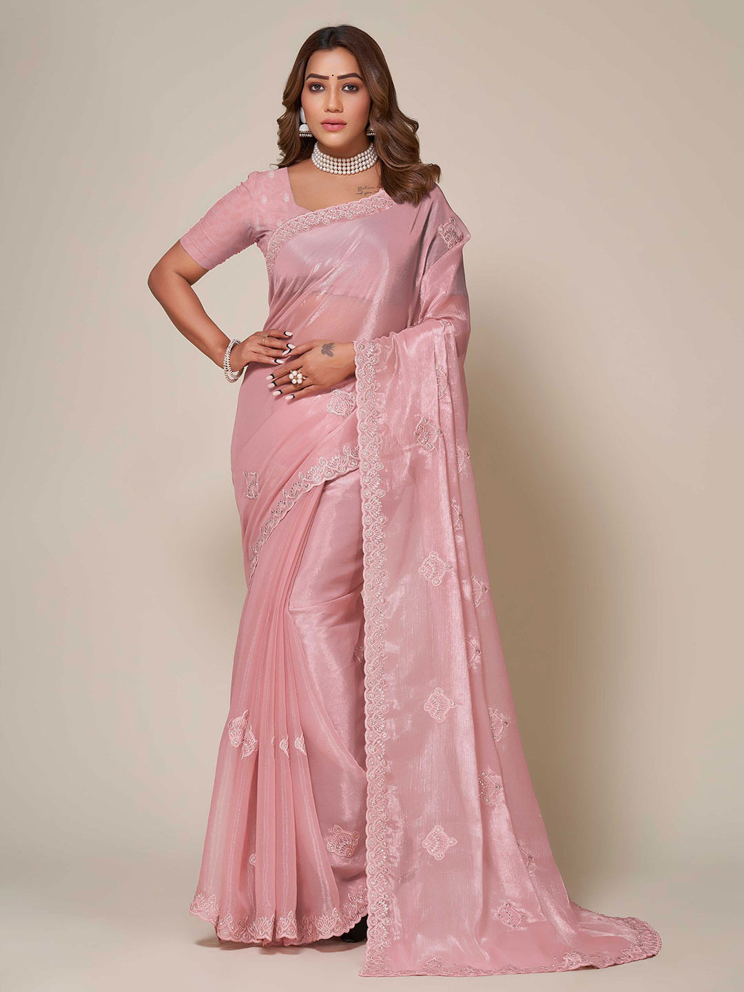 

choiceit Ethnic Motifs Embroidered Silk Blend Maheshwari Saree, Pink