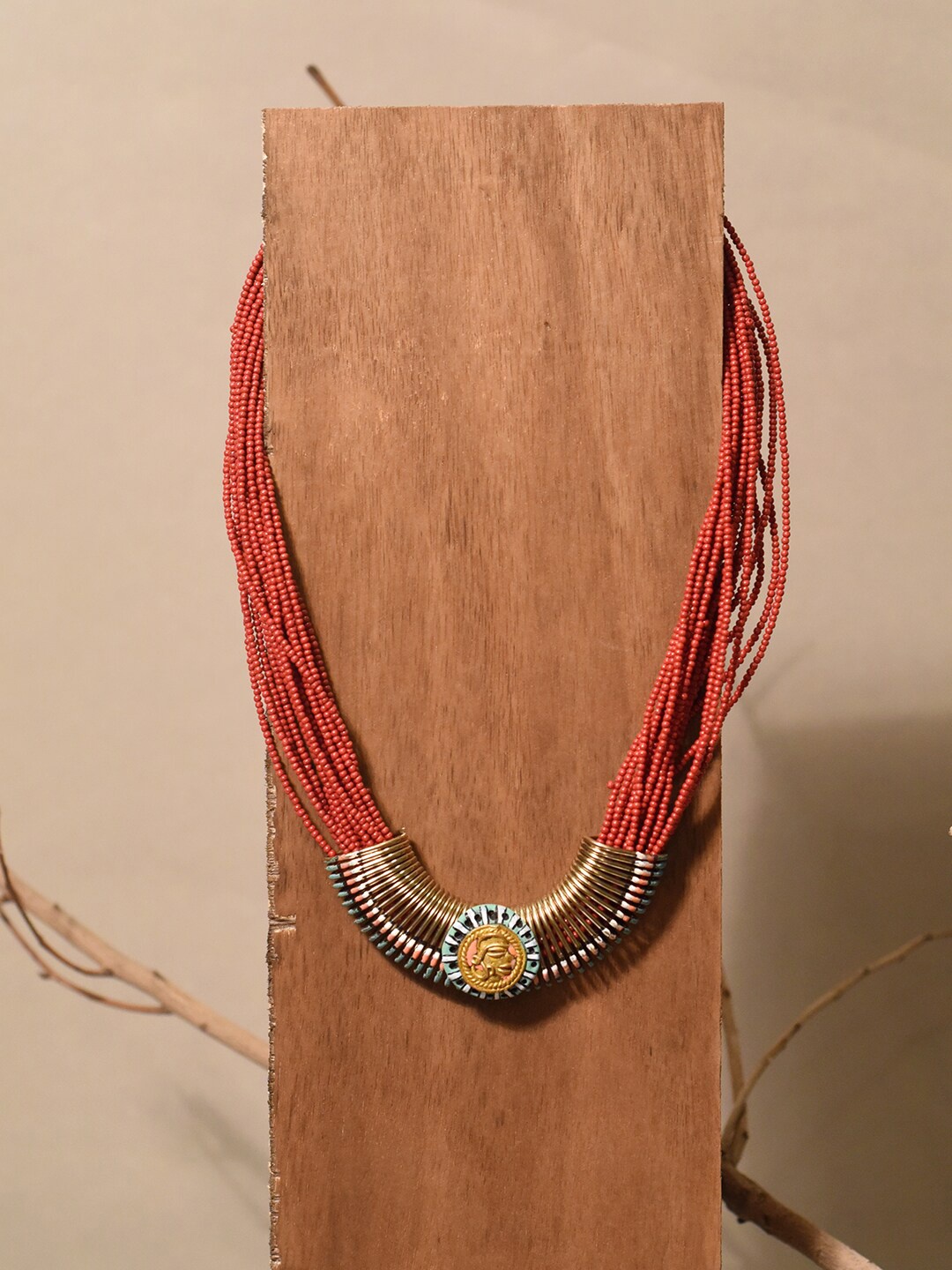 

AAKRITI ART CREATIONS Unisex Brass-Plated Beaded Necklace, Gold