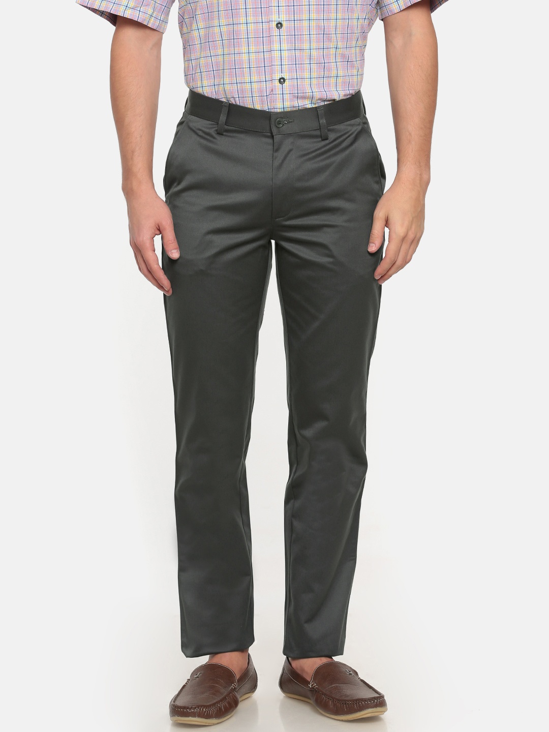 

Peter England Men Grey Slim Fit Solid Formal Trousers