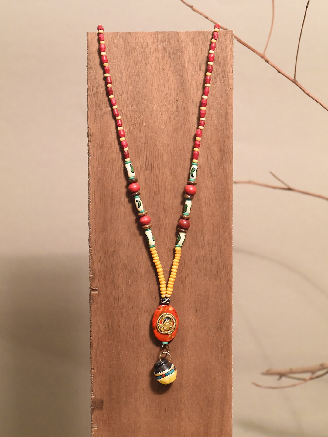 

AAKRITI ART CREATIONS Unisex Brass-Plated Beaded Necklace, Gold