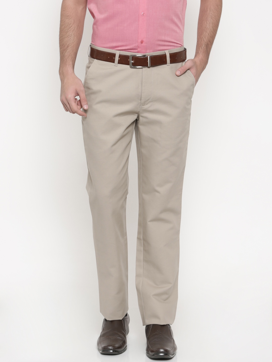

Peter England Men Beige Slim Fit Solid Formal Trousers