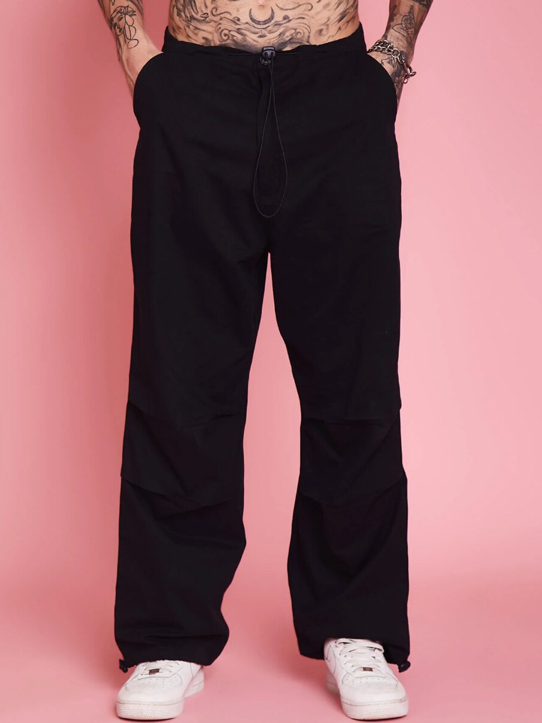 

Bonkers Corner Men Loose Fit Cotton Trousers, Black