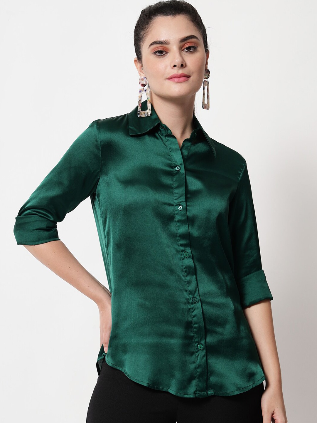 

Chemistry Satin Casual Shirt, Green