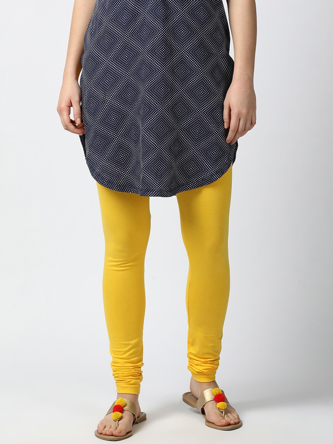

GOLDSTROMS Churidar Length Stretchable Cotton leggins, Yellow