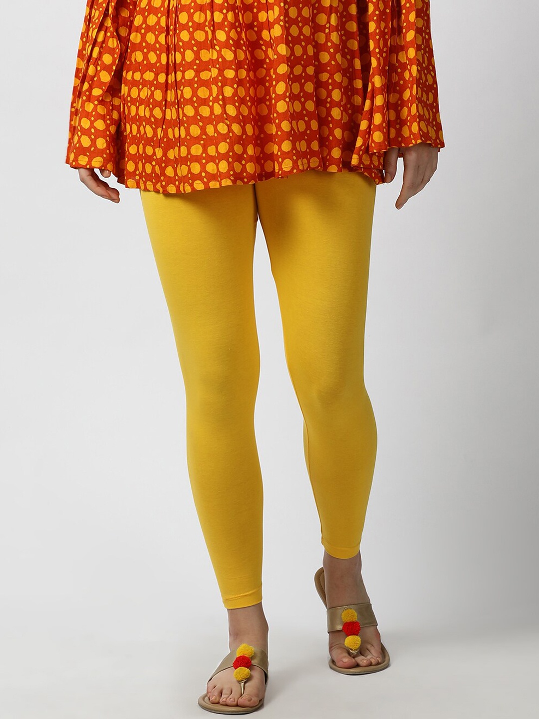 

GOLDSTROMS Ankle Length Stretchable Cotton leggings, Yellow