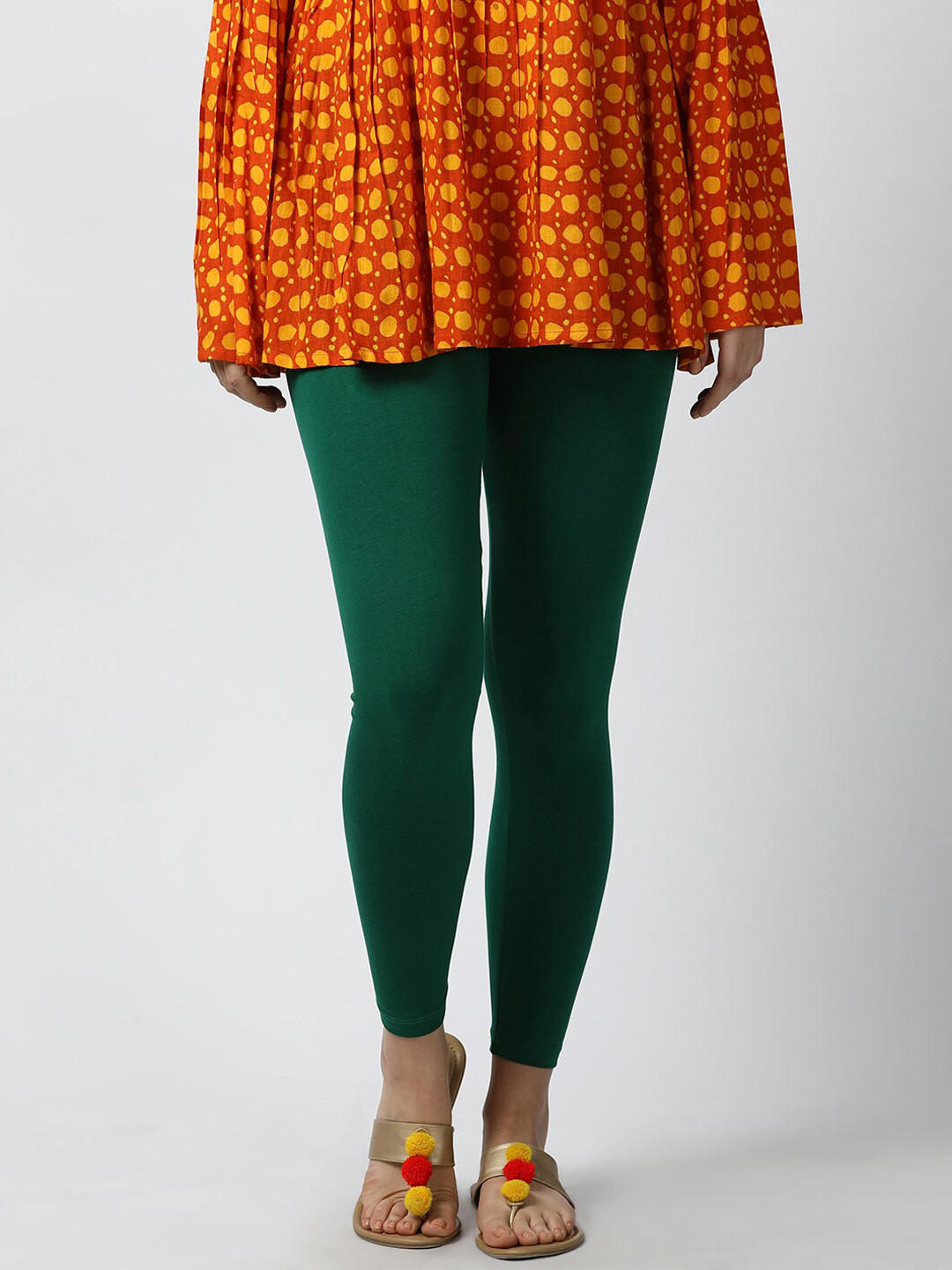 

GOLDSTROMS Ankle-Length Stretchable Cotton leggings, Green