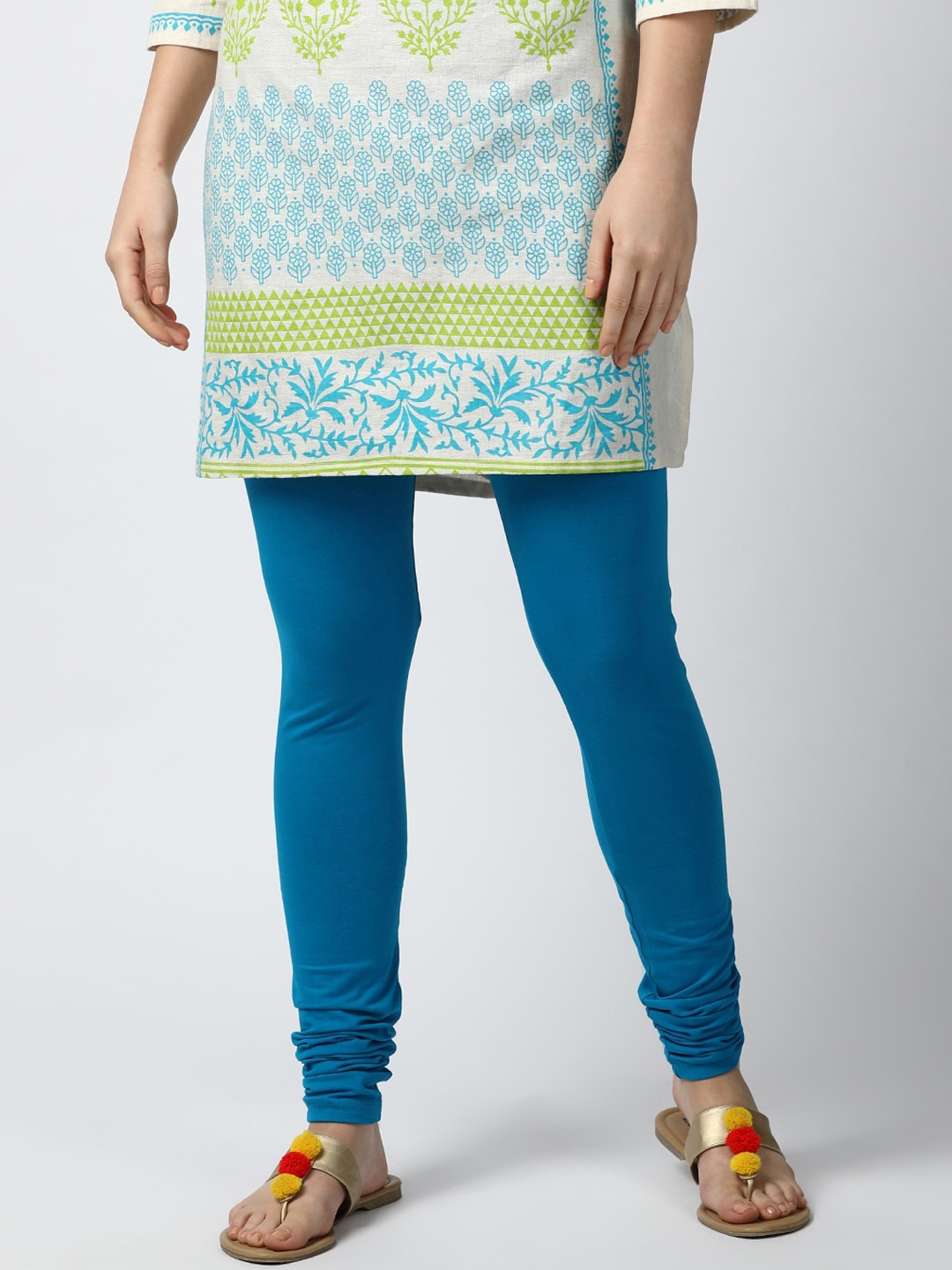 

GOLDSTROMS Churidar Length Bio-Washed Cotton Legging, Turquoise blue