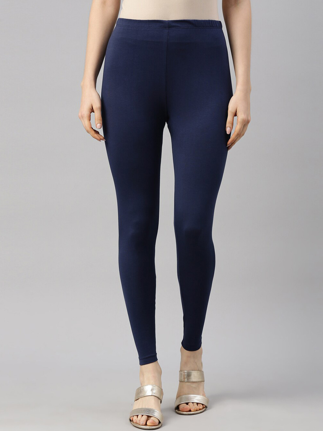

GOLDSTROMS Ankle length Bio-washed Cotton Lycra Leggings, Navy blue