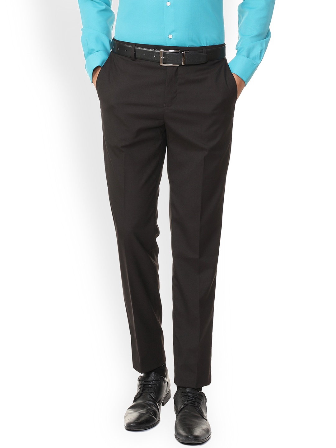 

Peter England Men Black Slim Fit Solid Formal Trousers