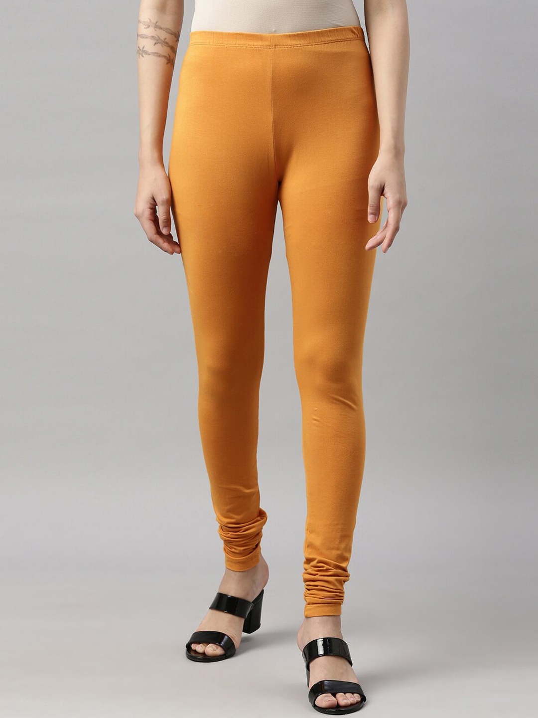 

GOLDSTROMS Women Four Way Stretch Churidar Length Leggings, Mustard