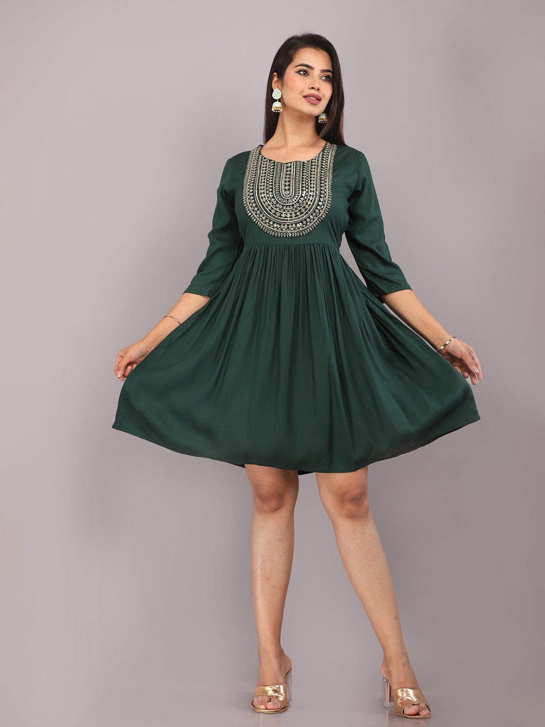 

MARISY Embellished Fit & Flare Dress, Green