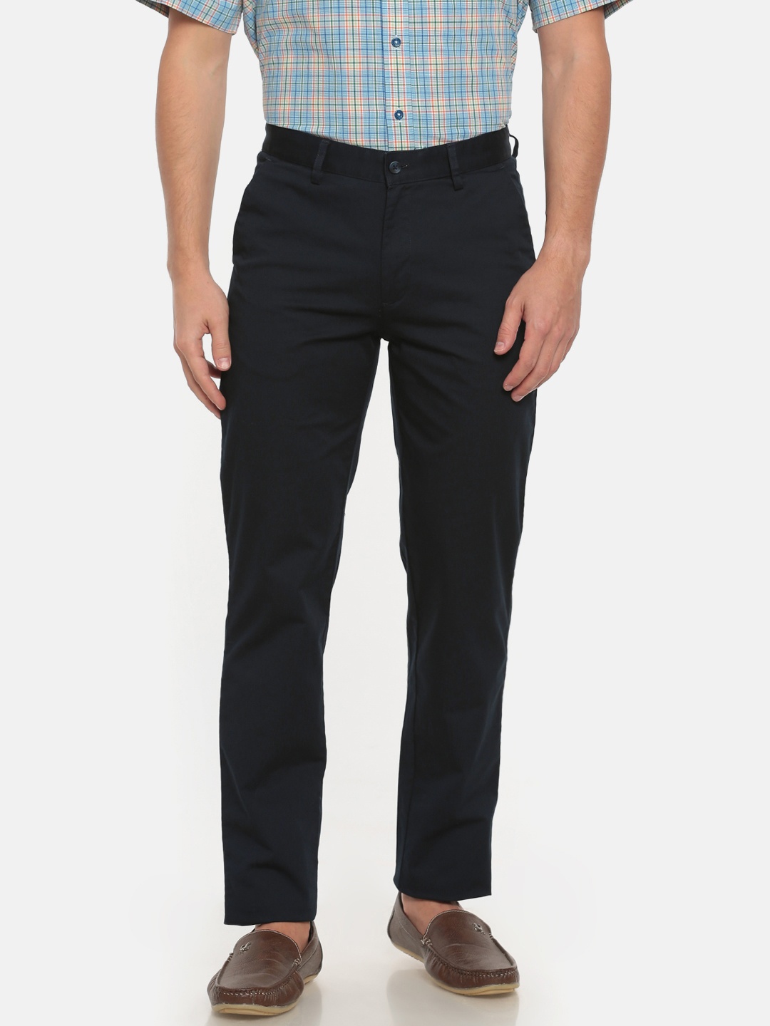 

Peter England Men Navy Blue Slim Fit Solid Chinos