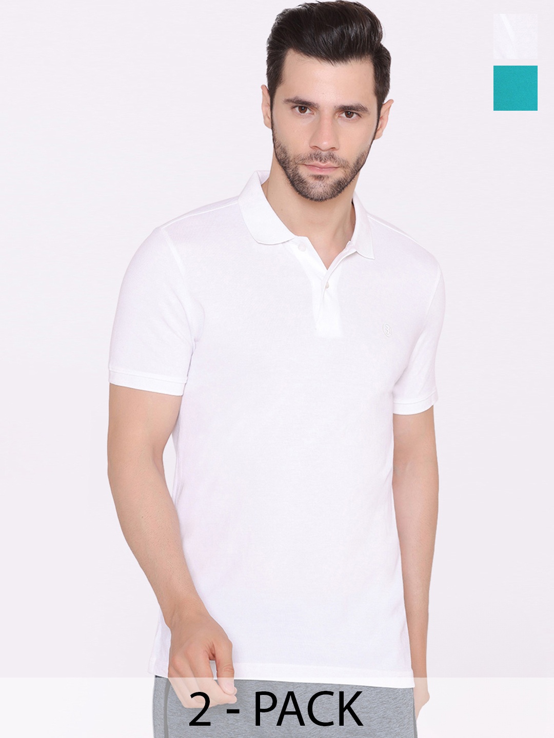 

BODYACTIVE Pack Of 2 Polo Collar Cotton T-shirt, White