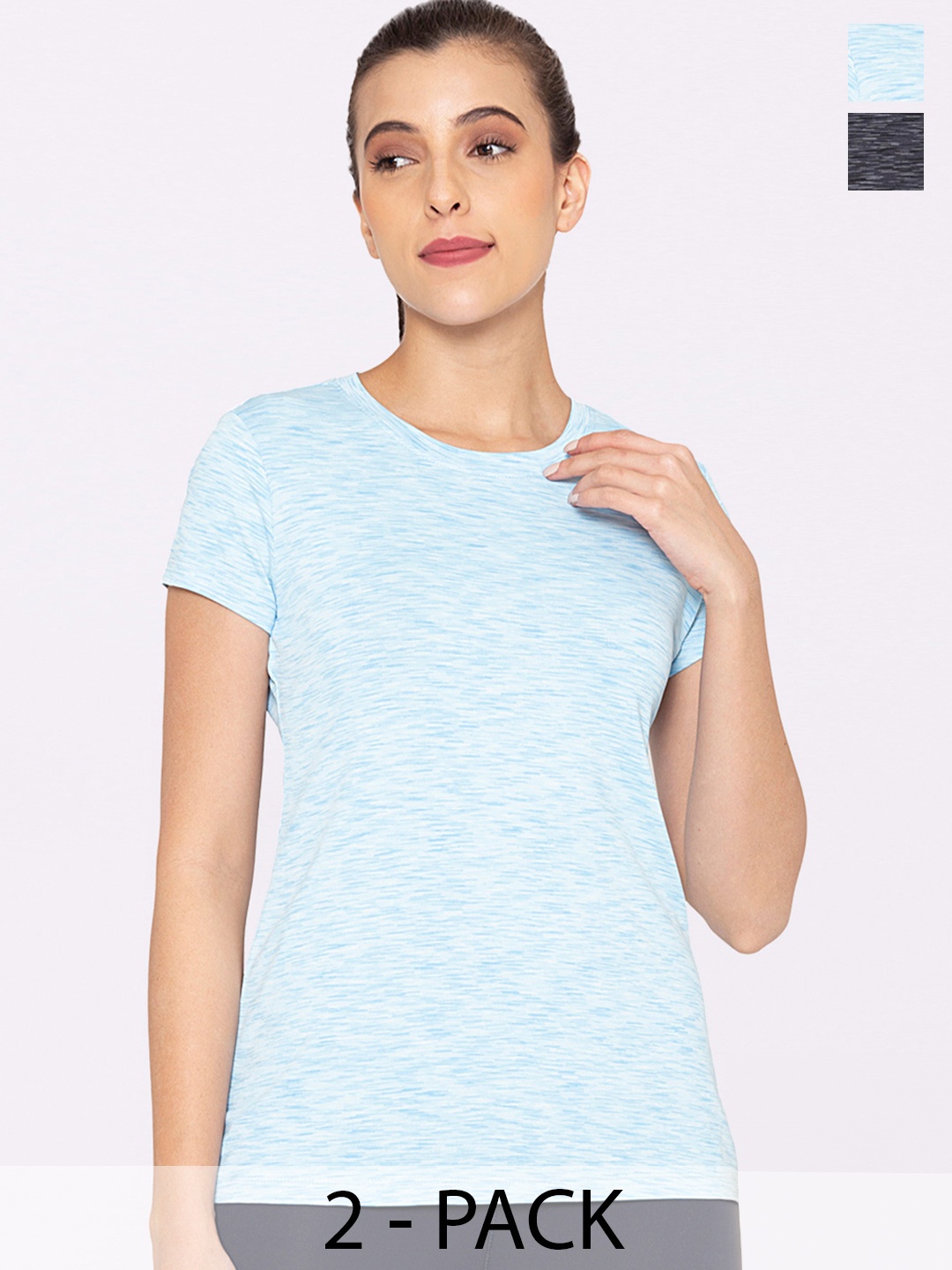 

BODYACTIVE Pack Of 2 Round Neck T-shirt, Blue