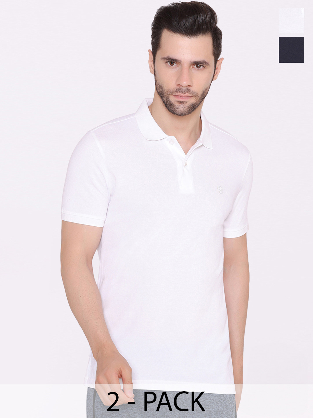 

BODYACTIVE Pack Of 2 Polo Collar Cotton T-Shirt, White